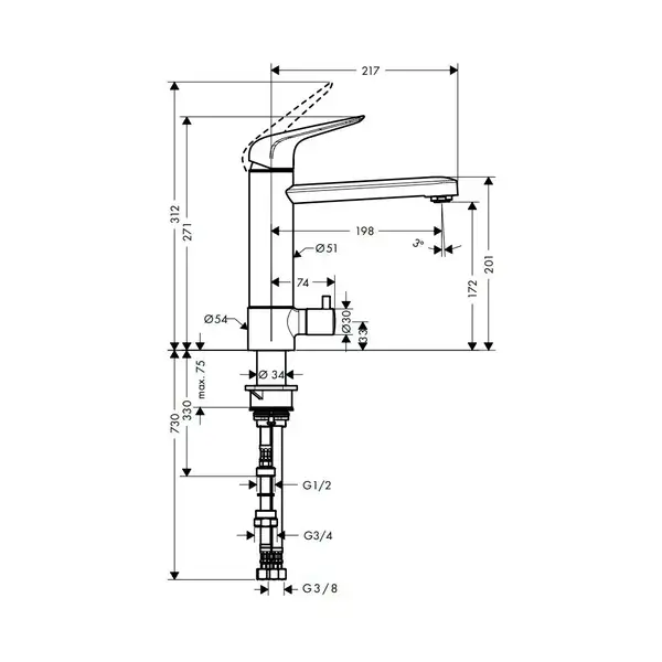 Кухонный смеситель 180, с запорным вентилем, 1jet Hansgrohe Focus M42 (цвет - хром) 71813000