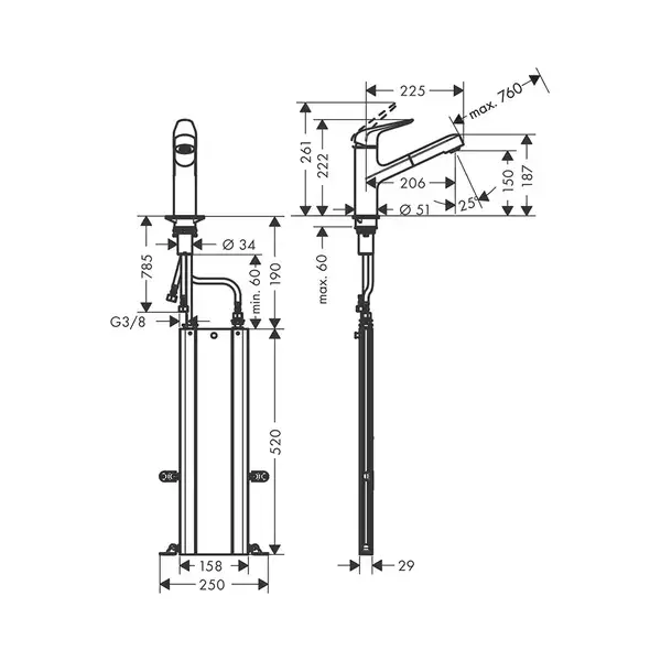 Кухонный смеситель 150, с вытяжным изливом, 1jet sBox Hansgrohe Focus M42 (цвет - хром) 71829000