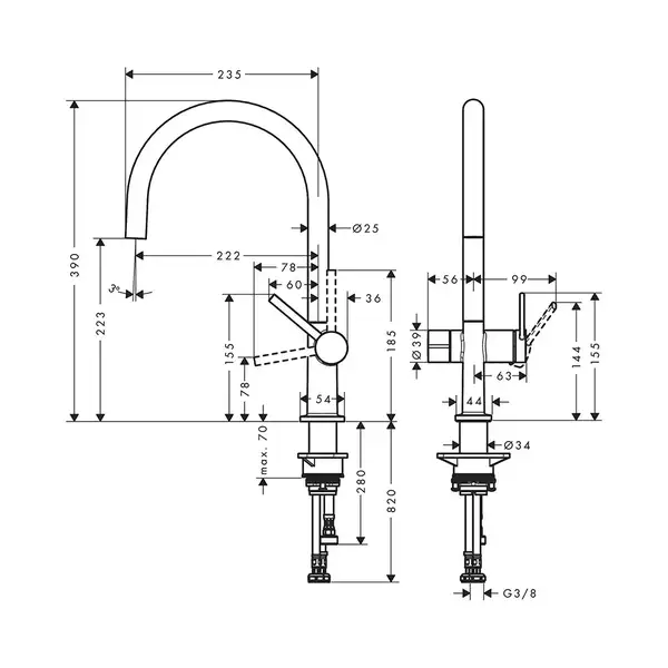 Кухонный смеситель 220, с запорным вентилем, 1jet Hansgrohe Talis M54 (цвет - хром) 72805000