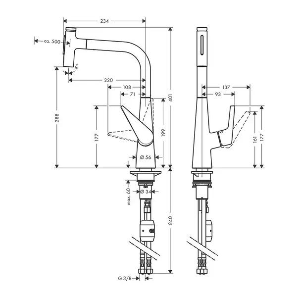 Смеситель для кухни 300 Hansgrohe Talis Select M51, 2jet (цвет - сталь) 72823800