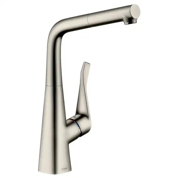 Смеситель для кухни 320 Hansgrohe Metris M71 с вытяжным изливом, 1jet, sBox (цвет - сталь) 73812800