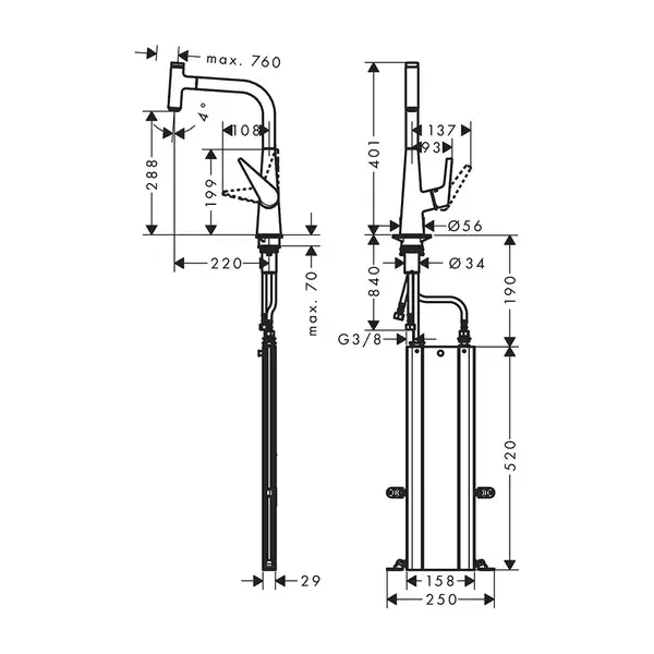 Смеситель для кухни 300 Hansgrohe Talis Select M51, с вытяжным изливом, 1jet, sBox (цвет - хром) 73853000