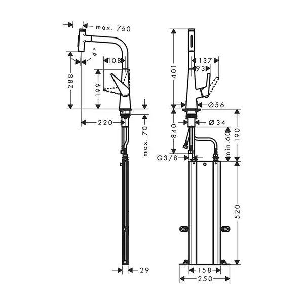 Смеситель для кухни 300 Hansgrohe Talis Select M51, 2jet, sBox (цвет - сталь) 73867800