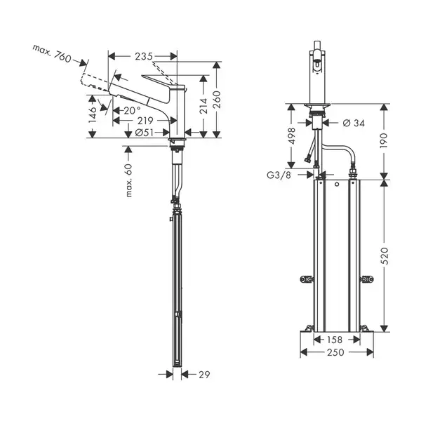 Кухонный смеситель 2 вида струи, sBox Hansgrohe Zesis M33 (цвет - нержавеющая сталь) 74821800