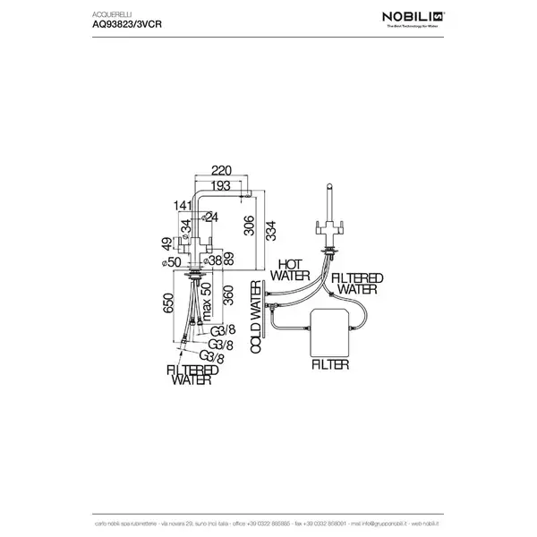 Nobili AQ93823/3VCR Змішувач для кухні, хром (AQ93823/3VCR)