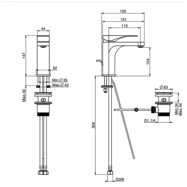 Fima Carlo F3721CR.WS Змішувач для умив. Quad , хром Water Saving  Fima ІТАЛІЯ