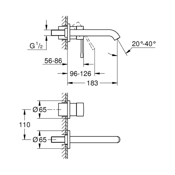 Змішувач для умивальника Grohe Essence New M-Size монтаж зі стіни, темний графіт матовий (19408AL1) (19408Al1)