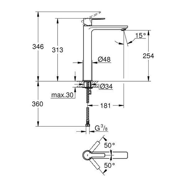 Змішувач для раковини Grohe Lineare XL-Size високий, графіт (23405AL1)