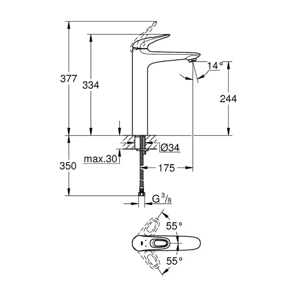 Одноважільний змішувач для раковини 23570LS3 Eurostyle 1/2" XL-розміру GROHE НІМЕЧЧИНА Одноважільний змішувач для раковини 23570LS3 Eurostyle 1/2" XL-розміру GROHE НІМЕЧЧИНА