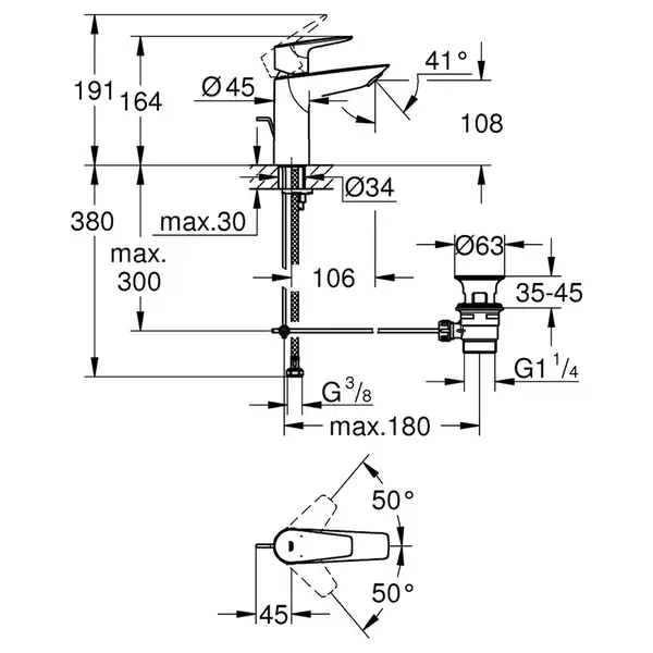 Смеситель для раковины Grohe BauEdge New M-Size 23758001 Смеситель для раковины Grohe BauEdge New M-Size 23758001