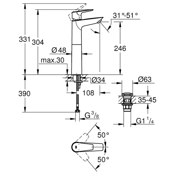 Grohe StartEdge Змішувач для раковини XL-Size, хром (23777001)