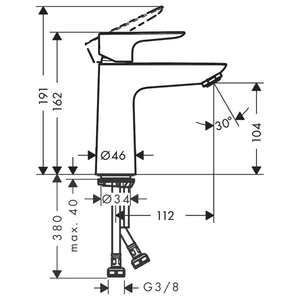 Змішувач для раковини Hansgrohe Talis E (колір - хром), без донного клапана 71712000 Змішувач для раковини Hansgrohe Talis E (колір - хром), без донного клапана 71712000