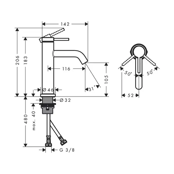 HANSGROHE Tecturis S Змішувач для раковини, бронза (73311140)