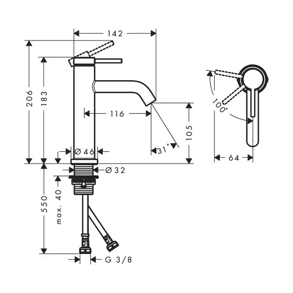 Hansgrohe Tecturis S Змішувач для раковини, матова бронза (73312140)