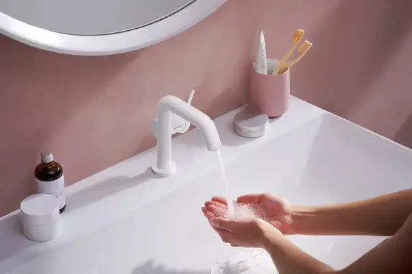 Смеситель для раковины 110 Fine CoolStart Hansgrohe Tecturis S (цвет - белый матовый), с донным клапаном 73323700