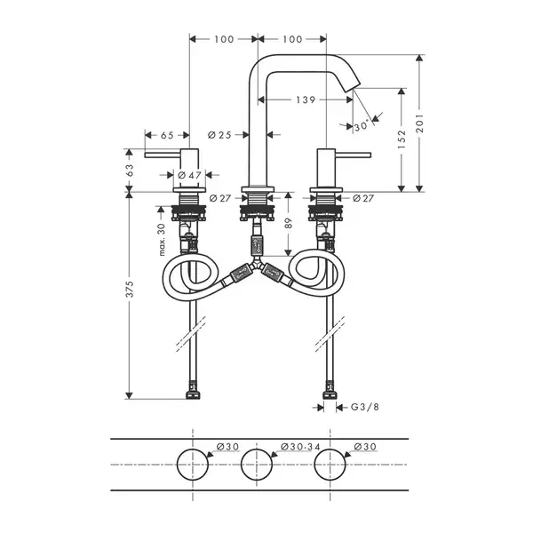 Смеситель для раковины 150 Hansgrohe Tecturis S (цвет - белый матовый), с донным клапаном push-open 73330700
