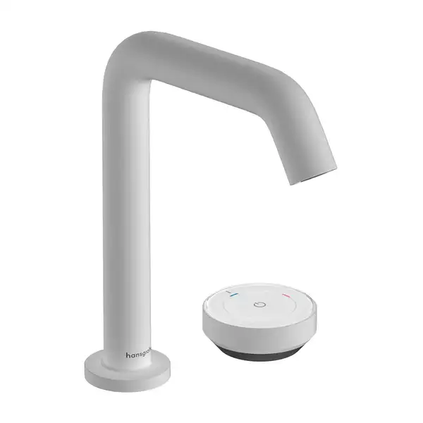 Смеситель для раковины 150 CoolStart на 2 отверстия Hansgrohe Tecturis S (цвет - белый матовый), с донным клапаном 73353700