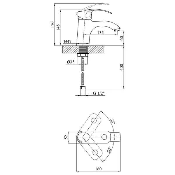 Kroner Konstante C010A Змішувач для раковини, хром (Konstante-C010A)