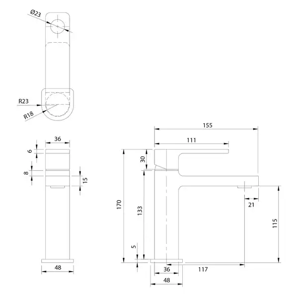 змішувач для умивальника Omnires Baretti black mat (BA7810BL) (SN7310CR)