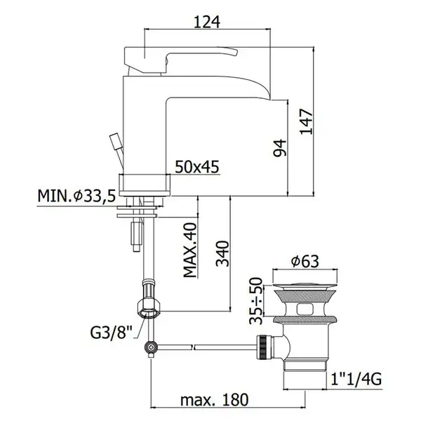 Смеситель для раковины Paffoni Level (цвет - хром), с донным клапаном Clic-Clac (LES071KCR)
