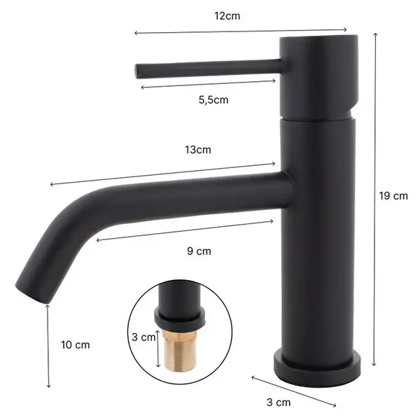 Смеситель для раковины (умывальника) YOKA MOLI 24 BLACK черный низкий (BU.MOLI-24-BLK)