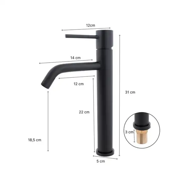 Смеситель для раковины (умывальника) YOKA MOLI 36 BLACK черный высокий (BU.MOLI-36-BLK)