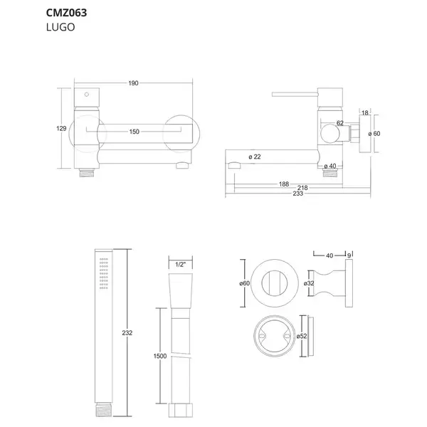 Смеситель для ванны Corsan LUGO CHROME с изливом (CMZ063CH)
