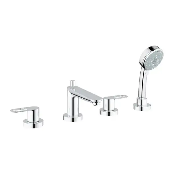 Смеситель на борт ванны Grohe Bau Edge (цвет - хром), с душевым гарнитуром (25120000) фото 1 Aquada.com.ua