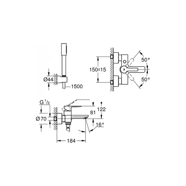 Смеситель однорычажный для ванны Grohe Lineare DN 15 (цвет - хром) с ручным душем (33850001) фото 2 Aquada.com.ua Смеситель однорычажный для ванны Grohe Lineare DN 15 (цвет - хром) с ручным душем (33850001) фото 2 Aquada.com.ua