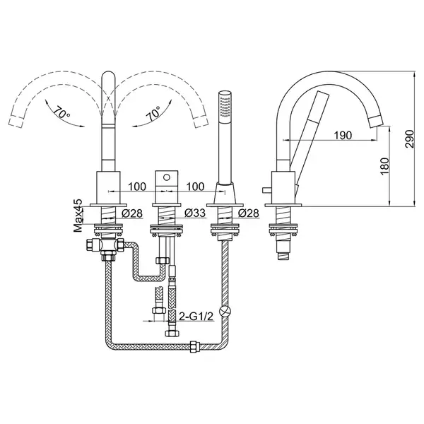 Смеситель для ванны KOHLMAN ROXIN BLACK на борт ванны (QB241RB)