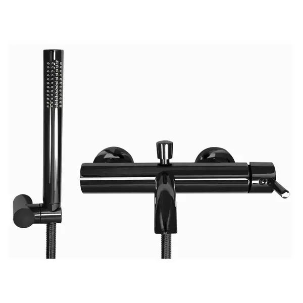 Смеситель для ванны и душа REA LUNGO BLACK GLOSSY настенный с изливом (REA-B4422)