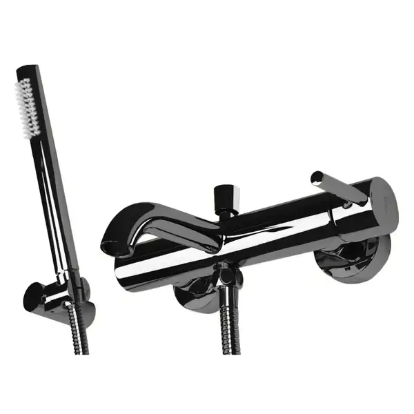 Смеситель для ванны и душа REA LUNGO BLACK GLOSSY настенный с изливом (REA-B4422)
