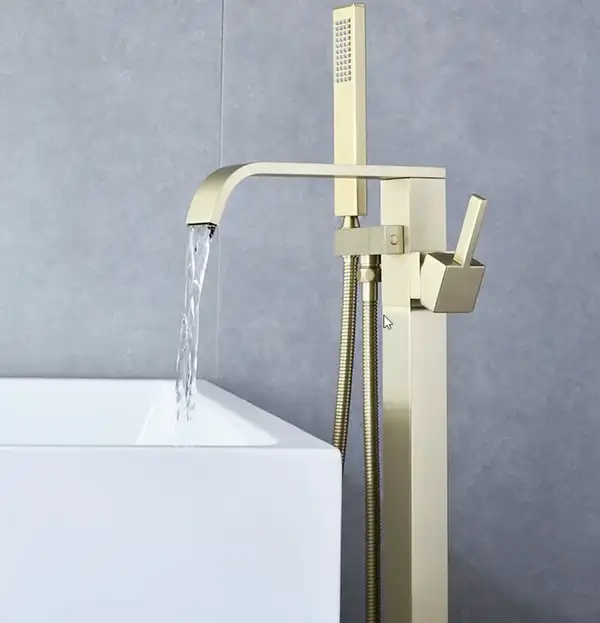 Смеситель для ванны REA CARAT BRUSHED GOLD золотой матовый напольный (REA-B6522)