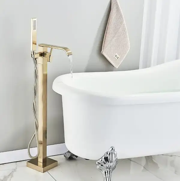Смеситель для ванны REA CARAT BRUSHED GOLD золотой матовый напольный (REA-B6522)
