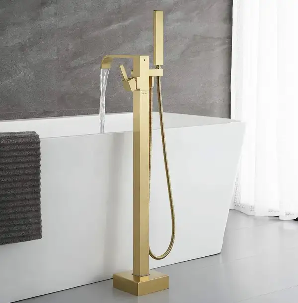 Смеситель для ванны REA CARAT BRUSHED GOLD золотой матовый напольный (REA-B6522)
