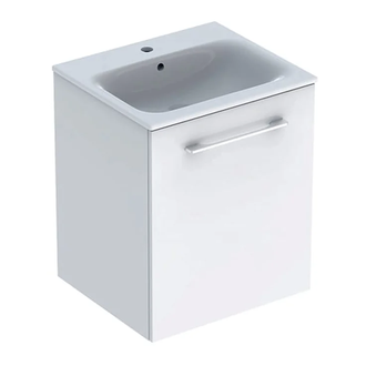 Geberit SELNOVA SQUARE комплект: умывальник встроенный Slim Rim, с тумбой 53,8*50,2см, с 1й дверью, белый глянец (501.248.00.1)