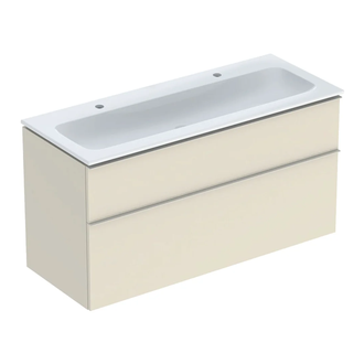Тумба с раковиной Geberit iCon slim rim 120 см, корпус и фасад - песочно-серый глянец / ручки - песочно-серый глянец 502.338.JL.1