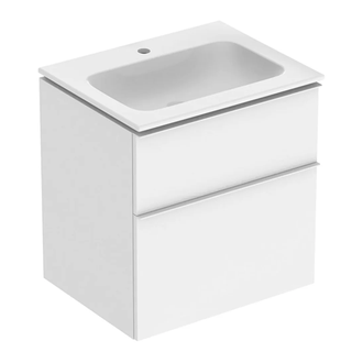 Тумба с раковиной Geberit iCon slim rim 60 см, корпус и фасад - белый мат / ручки - белый мат 502.335.01.3