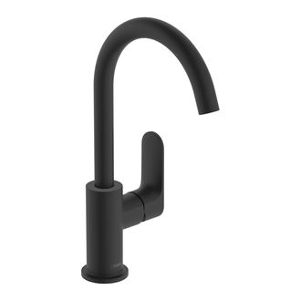 Смеситель для раковины высокий 210 Hansgrohe Rebris S (цвет - чёрный матовый), с донным клапаном 72536670