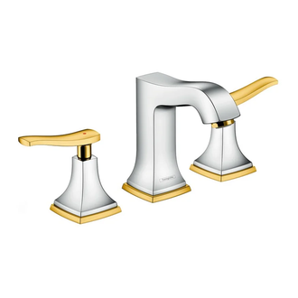 Смеситель для раковины на 3 отверстия Hansgrohe Metropol Classic (цвет - хром/золото), с донным клапаном (31330090) фото 1 Aquada.com.ua