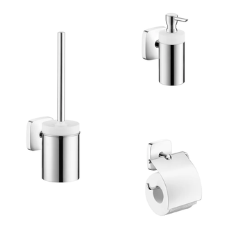 Набор аксессуаров 3-в-1 Hansgrohe PuraVida (цвет - хром/стекло матовое, белое) (10002219) фото 1 Aquada.com.ua