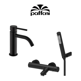 Смеситель для ванны/душа + смеситель для раковины с донным клапаном Paffoni Light (цвет - чёрный матовый) (LIG023NO+LIG075NO) фото 1 Aquada.com.ua