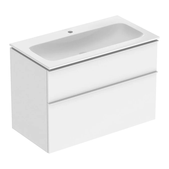 Тумба с раковиной Geberit iCon slim rim 90 см, корпус и фасад - белый мат / ручки - белый мат 502.337.01.3
