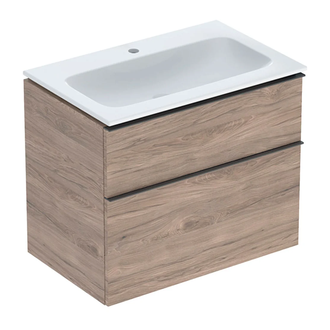 Тумба с раковиной Geberit iCon slim rim 75 см, корпус и фасад - орех тёмный / ручки - лава мат 502.336.JR.1