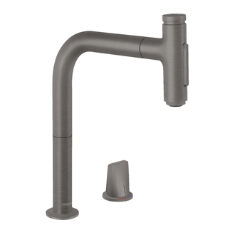 Смеситель для кухни Hansgrohe Metris Select 200 2jet, sBox (цвет - шлифованный чёрный хром), с вытяжным душем (73818340) фото 1 Aquada.com.ua