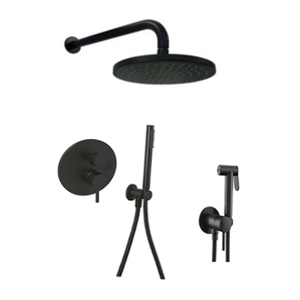 Душевая система скрытого монтажа Paffoni Shower Ø 225 мм + гигиенический душ Paffoni Tweet Round Mix (цвет - чёрный матовый) (KITLIG018NO+ZDUP110NO) фото 1 Aquada.com.ua