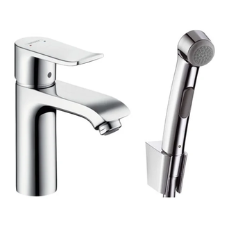 Смеситель для раковины с гигиеническим душем Hansgrohe Metris (цвет - хром), с донным клапаном Push-Open (31285000) фото 1 Aquada.com.ua