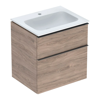 Тумба с раковиной Geberit iCon slim rim 60 см, корпус и фасад - орех тёмный / ручки - лава мат 502.335.JR.1