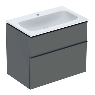 Тумба с раковиной Geberit iCon slim rim 75 см, корпус и фасад - лава мат / ручки - лава мат 502.336.JK.1
