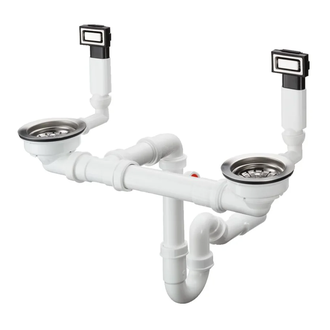 Сифон з переливом для мийки Hansgrohe D15-10 на 2 чаші, сталевий (43922800)